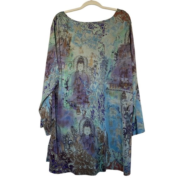 Citron Santa Monica Silk Blend Tunic Dress 2X Buddha Inspired Print - Picture 2 of 8
